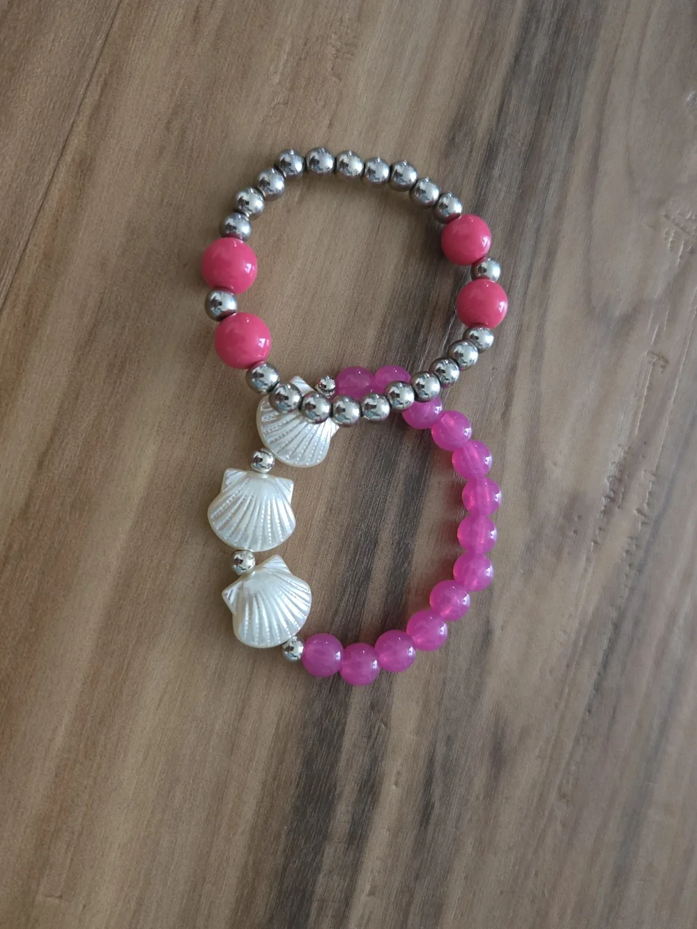 4/$15 Pink Beaded Shell Stretch Bracelets Kids Girls Vacation Outfit